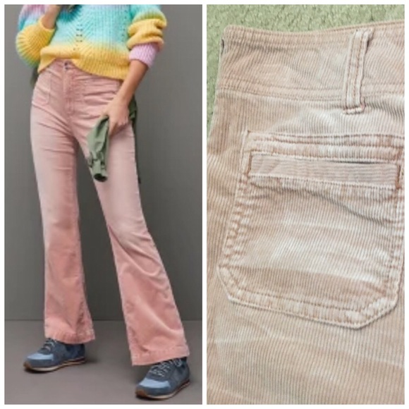 Anthropologie Pilcro Trouser Bootcut Corduroy Pants High Rise Pink - Picture 1 of 16